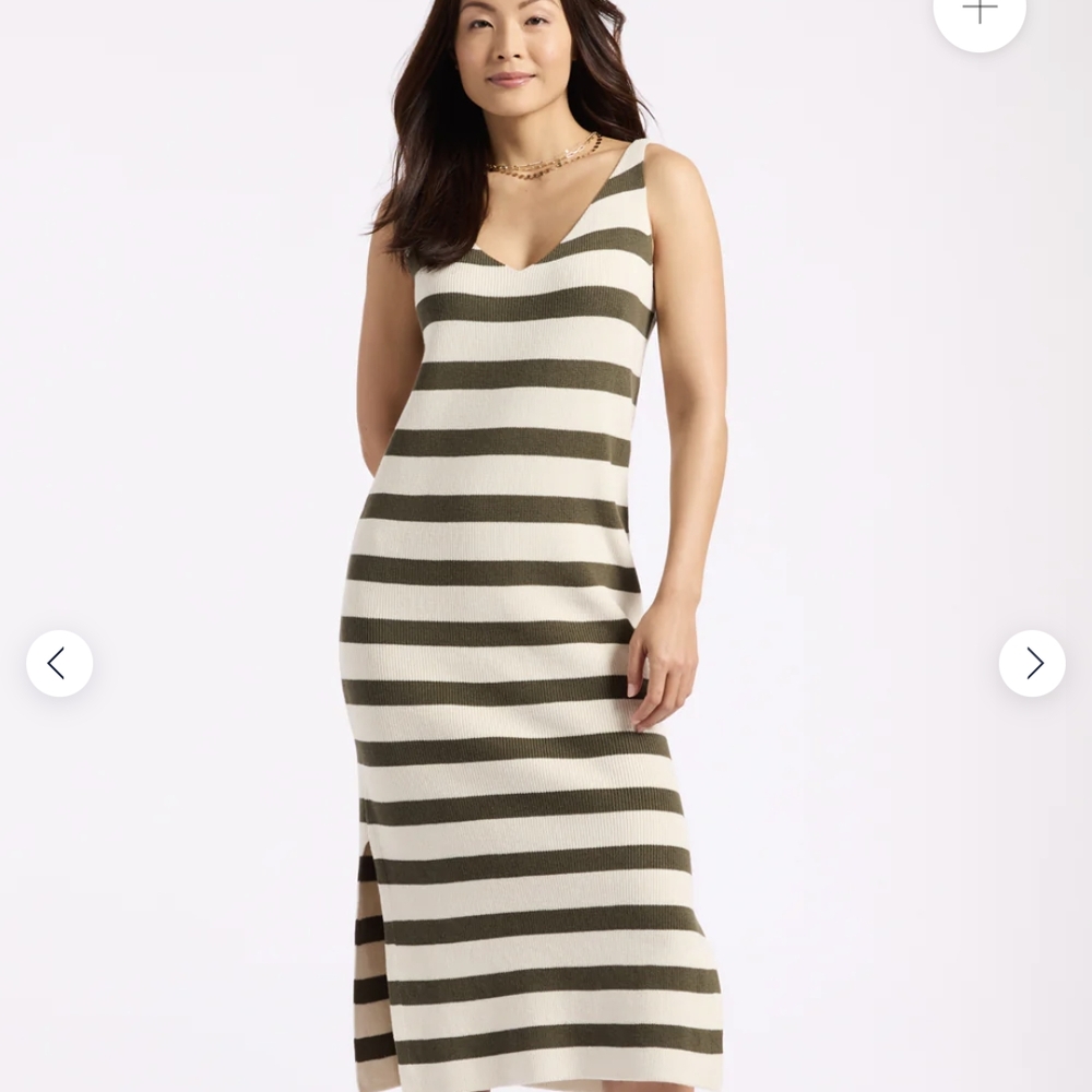 Buffalo David Bitton Olive and Cream Striped Midi Sweater Dress